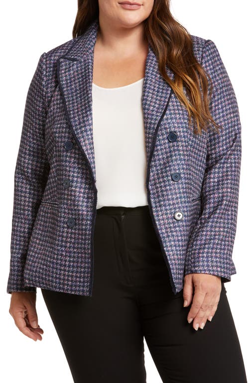 Tahari Asl Houndstooth Faux Double Breasted Blazer In Navy/pink/violet