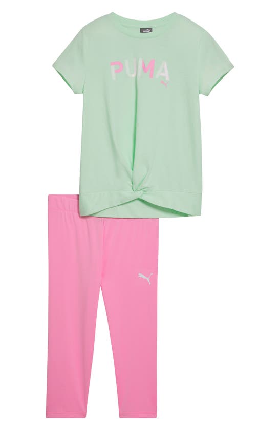 Puma Kids' Twist Hem T-shirt & Leggings Set In Pink/ Purple