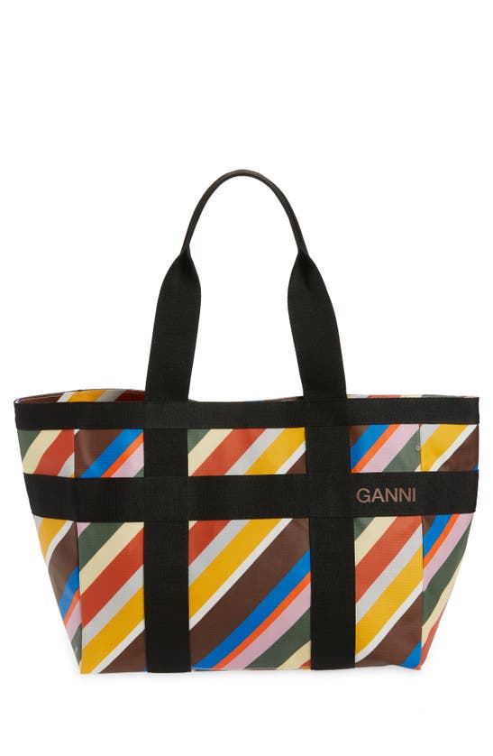 Ganni Coated Canvas Tote In Beach Stripe | ModeSens