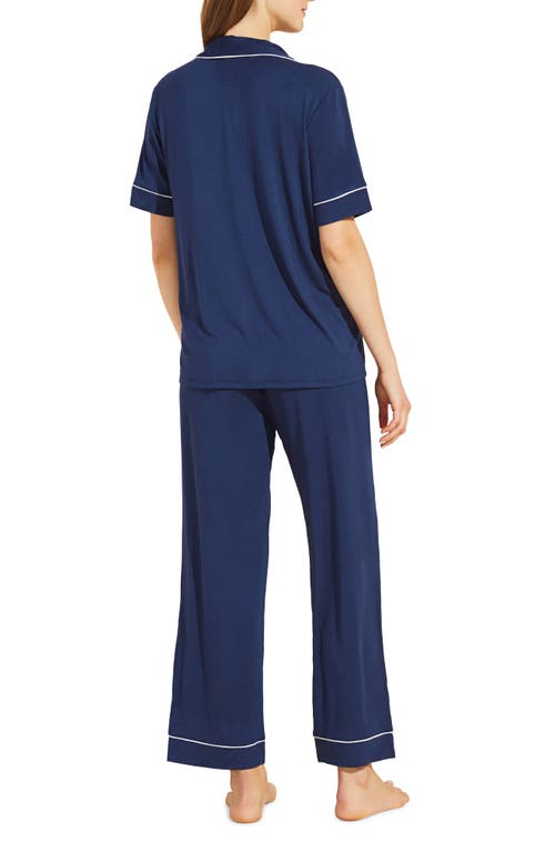 Shop Eberjey Gisele Short Sleeve Jersey Knit Pajamas In Navy/ivory