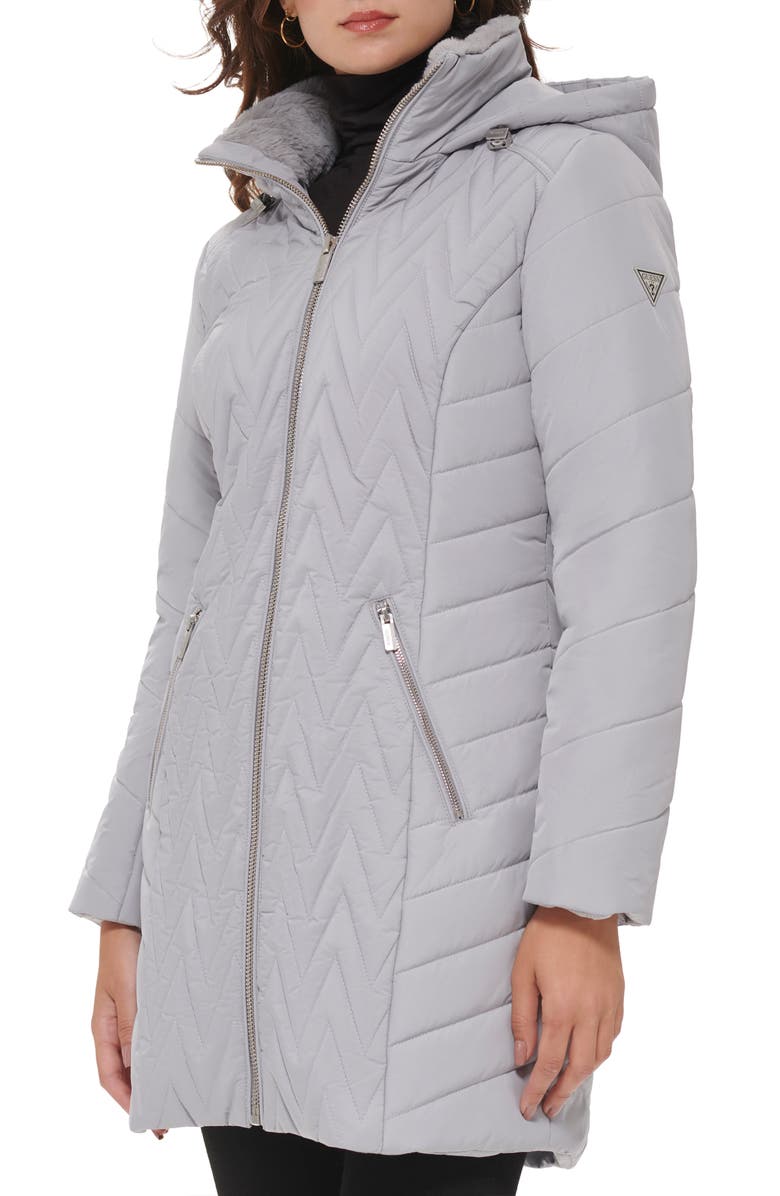 GUESS Hooded Faux Fur Lined Water Resistant Quilted Jacket | Nordstromrack