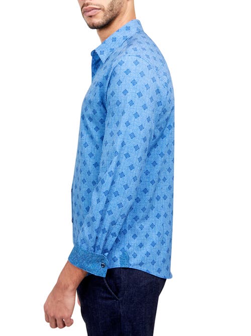 Brooklyn Brigade Denim Geo 4-way Stretch Performance Long Sleeve Shirt In Blue