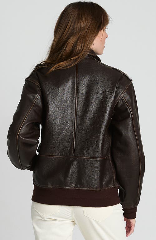 Shop Lands' End Willis And Geiger Leather Bomber Jacket In Brown