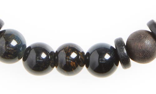 Caputo & Co Azabache Cross Beaded Stretch Bracelet In Blue Tiger Eye