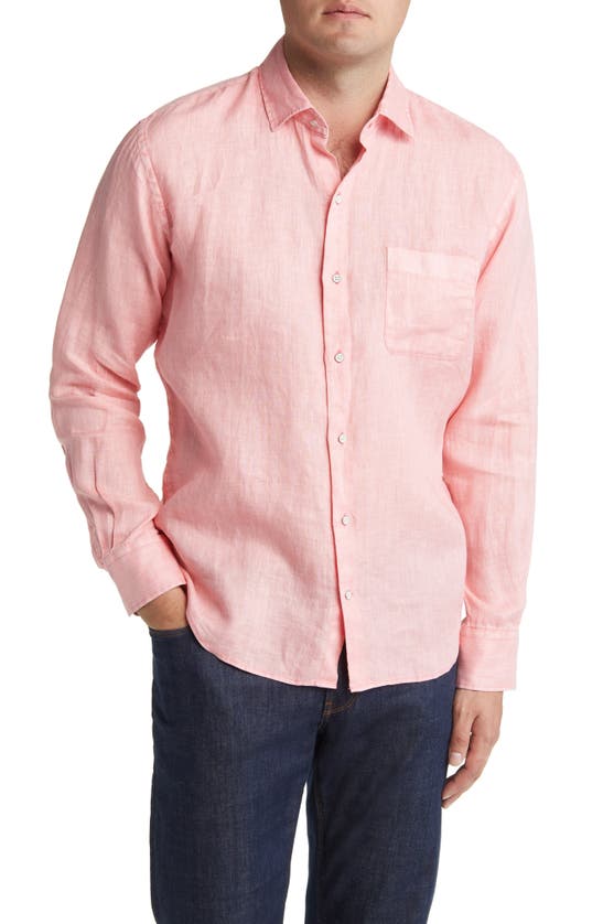 Peter Millar Coastal Garment Dyed Linen Button-up Shirt In Honeysuckle