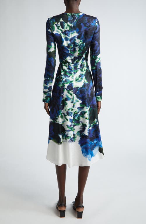 Shop Erdem Blurred Floral Print Long Sleeve Dress In Painted Violetta Collage Blue