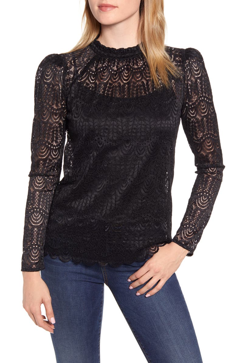 Gibson Puff Sleeve Lace Top (Regular & Petite) | Nordstrom