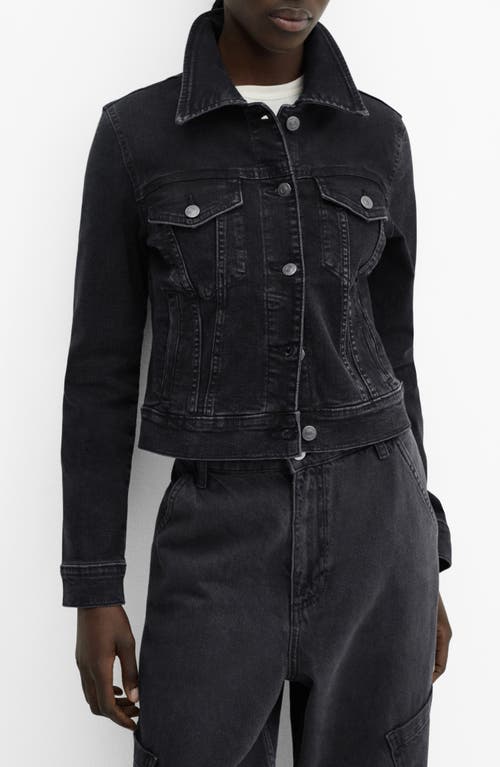 MANGO Vicky Denim Trucker Jacket in Black at Nordstrom, Size Large