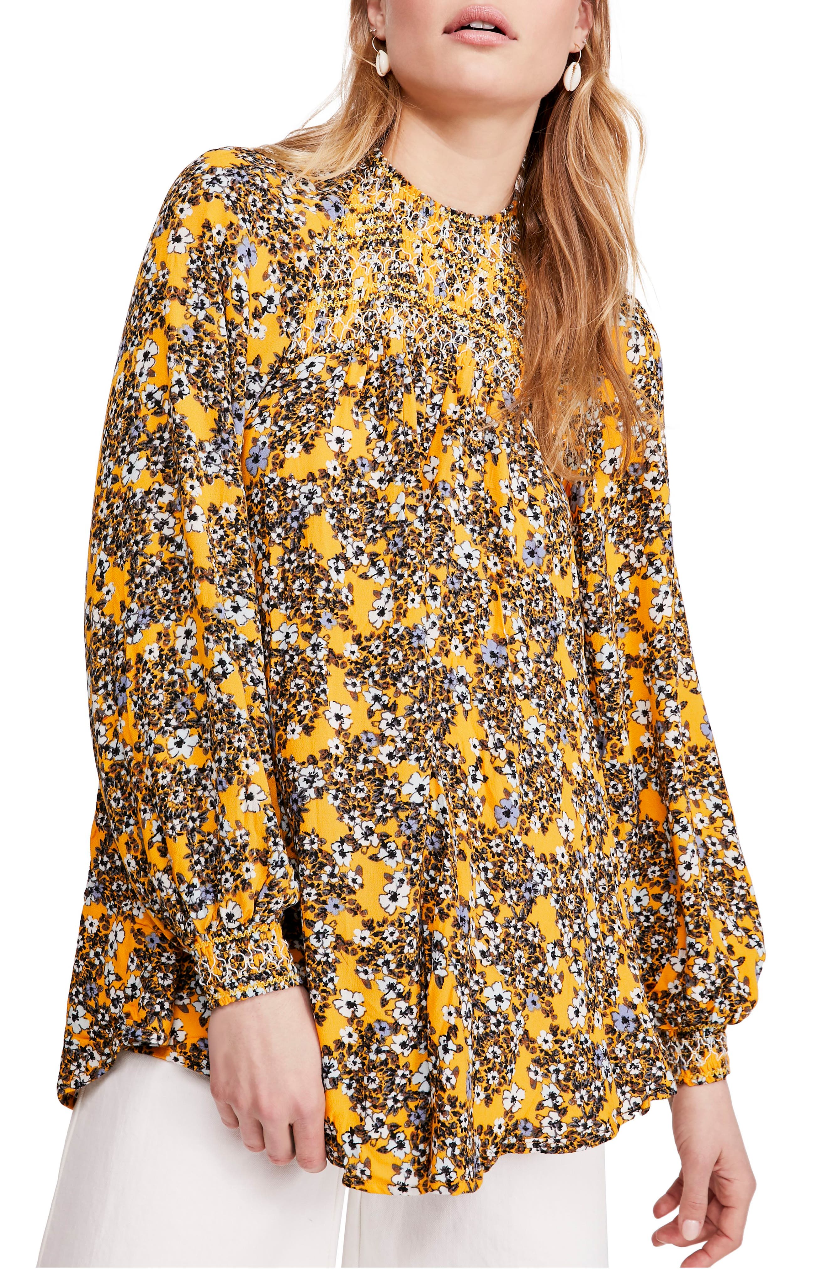 free people flowers in her hair smock detail tunic top