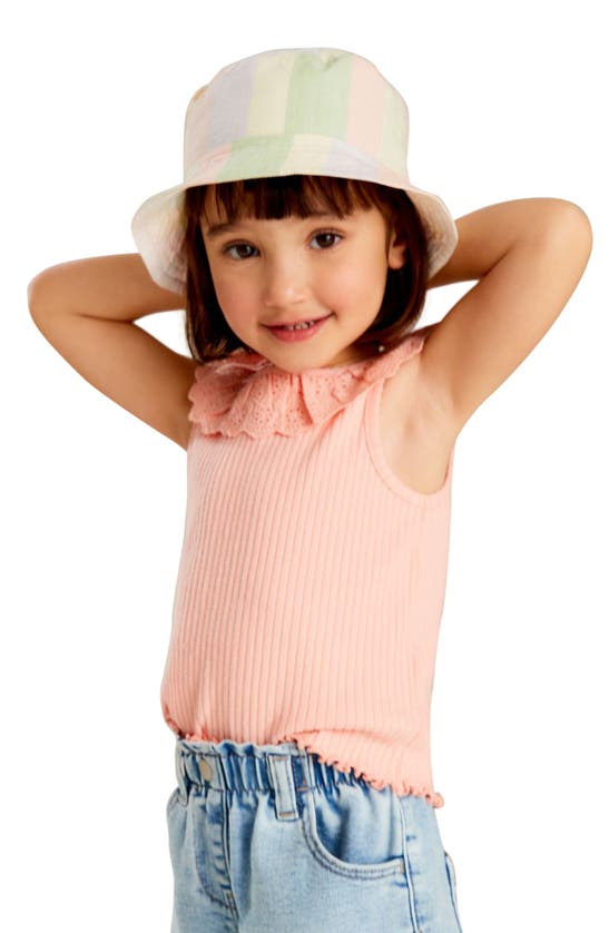 Shop Next Kids' Rib Eyelet Collar Cotton Tank In Pink