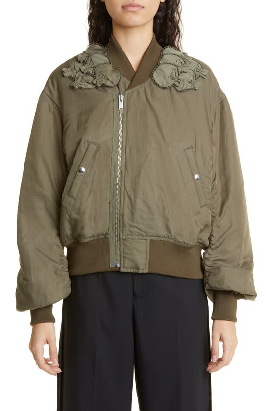 UNDERCOVER SKULL APPLIQUÉ MIXED MEDIA COTTON & SILK BOMBER JACKET