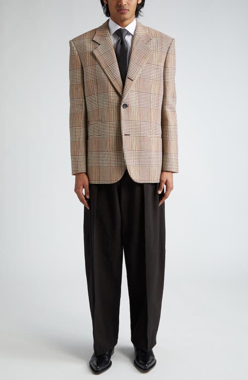 Shop Bottega Veneta Relaxed Fit Check Double Face Cotton Blend Blazer In Brown/white/yellow