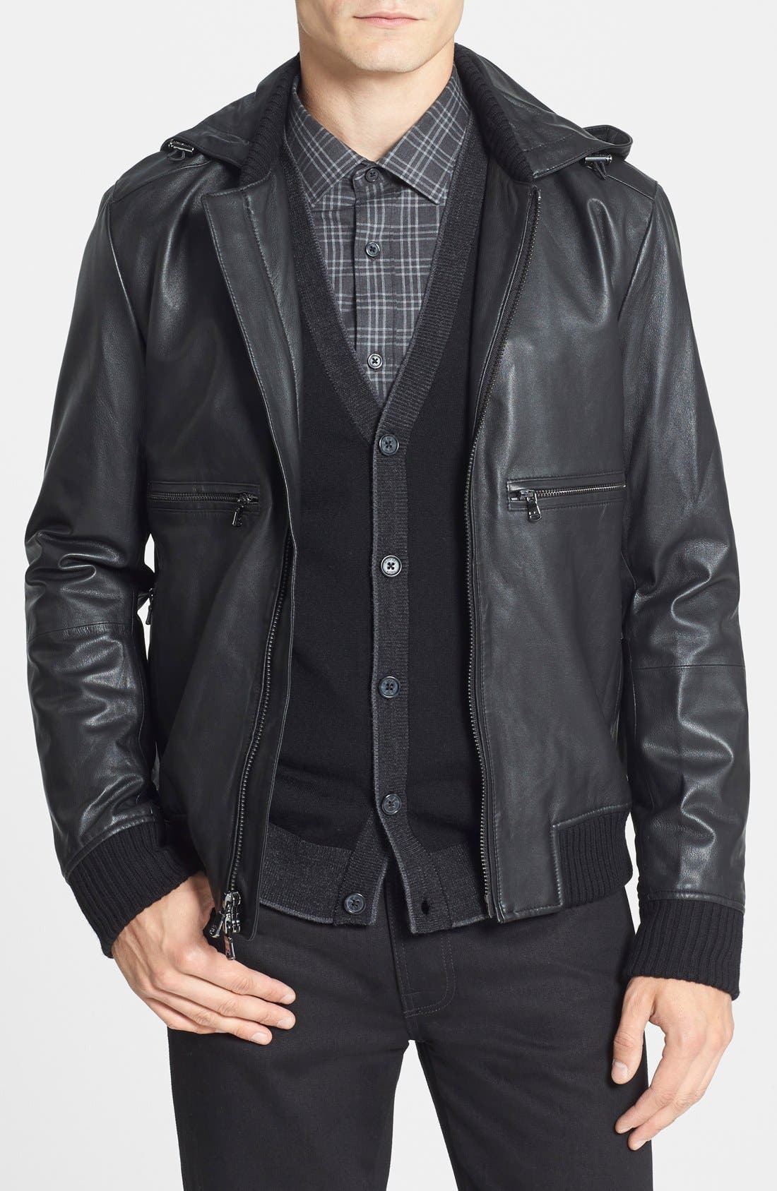 Michael Kors Hooded Leather Bomber Jacket Nordstrom