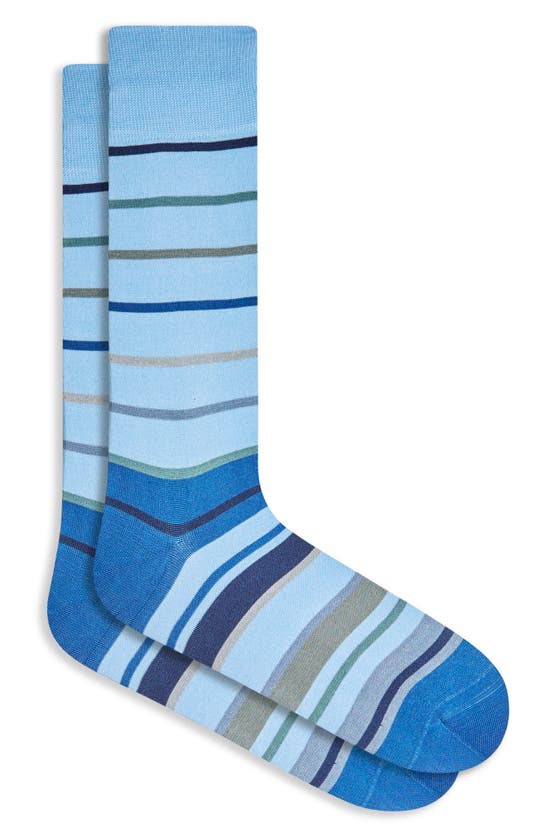 Bugatchi Stripe Cotton Blend Dress Socks In Blue