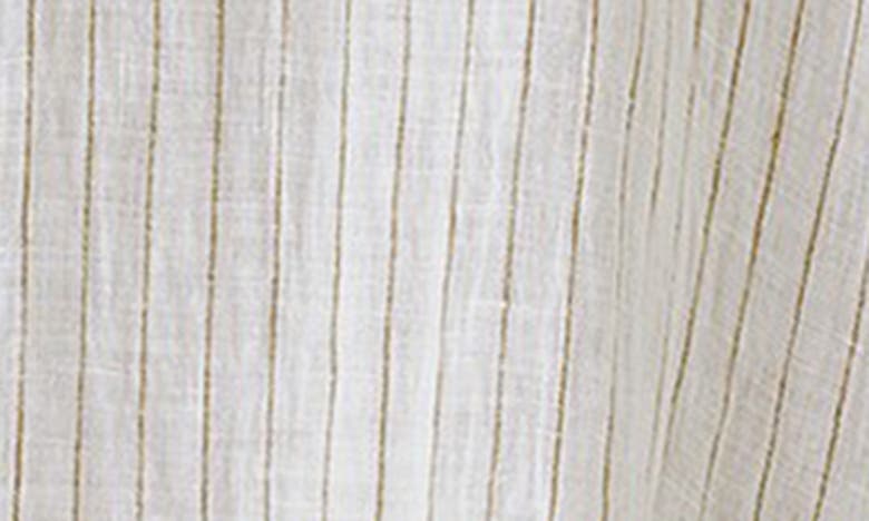 Shop Eileen Fisher Stripe Classic Collar Organic Linen Button-up Shirt In White/ Bronze