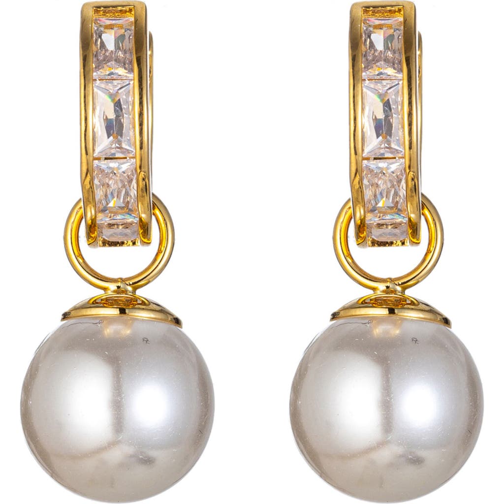 Eye Candy Los Angeles Alessia Cz & Glass Pearl Drop Earrings In Gold
