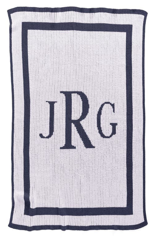 Butterscotch Blankees 'Classic Monogram' Personalized Stroller Blanket in White/Navy at Nordstrom, Size Small