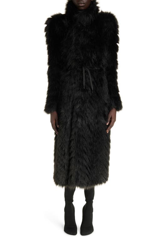 Round Shoulder Faux Fur Coat in Black