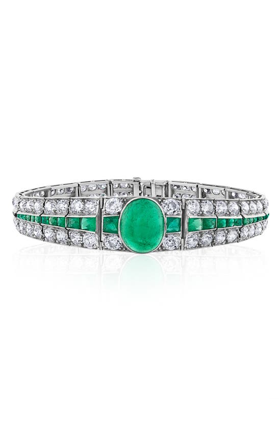 Shop Mindi Mond Art Deco Colombian Emerald & Diamond Bracelet In Platinum/ Diamond/ Emerald