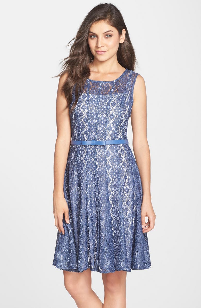 Chetta B Belted Lace Fit & Flare Dress | Nordstrom