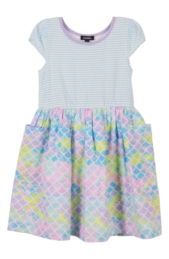 Zunie Kids' Turquoise Printed Short Sleeve Dress In Turq Multi