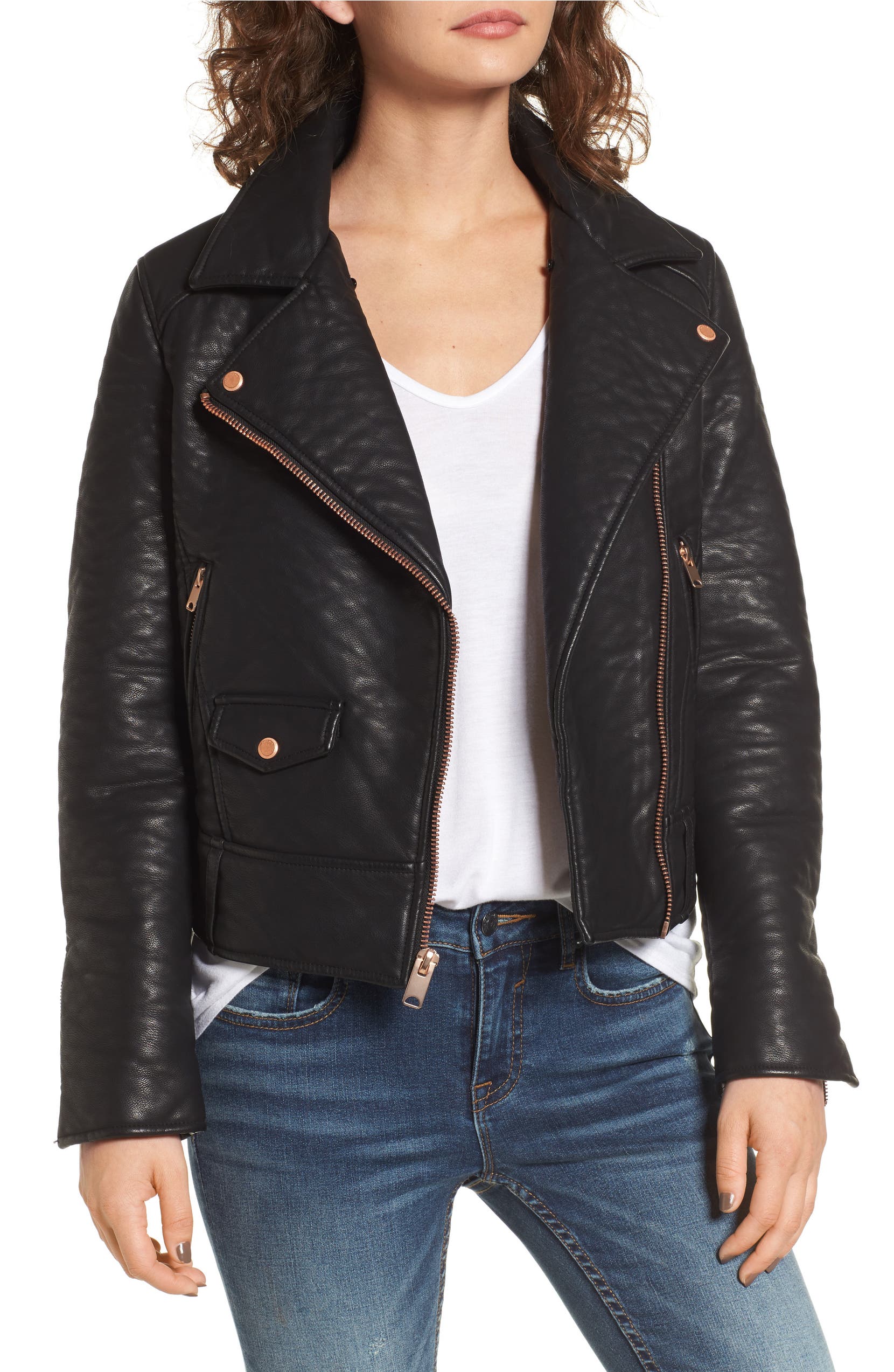 Andrew Marc Beverly Faux Leather Jacket With Fur Trim