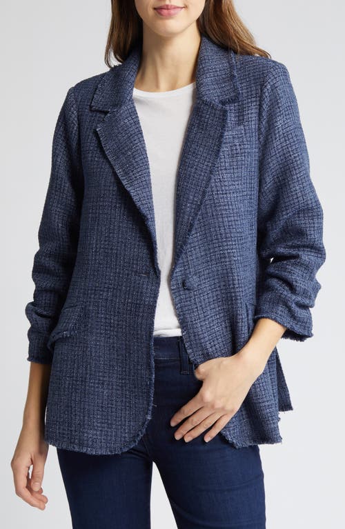 Wit & Wisdom Ruched Sleeve Tweed Blazer Indigo at Nordstrom,