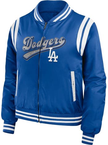 Women's Los Angeles Dodgers WEAR by Erin Andrews Royal Football Bomber  Full-Zip Jacket