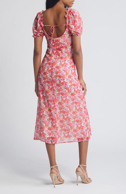 Shop Wayf Felicity Floral Print Midi Dress In Red/purple Roses