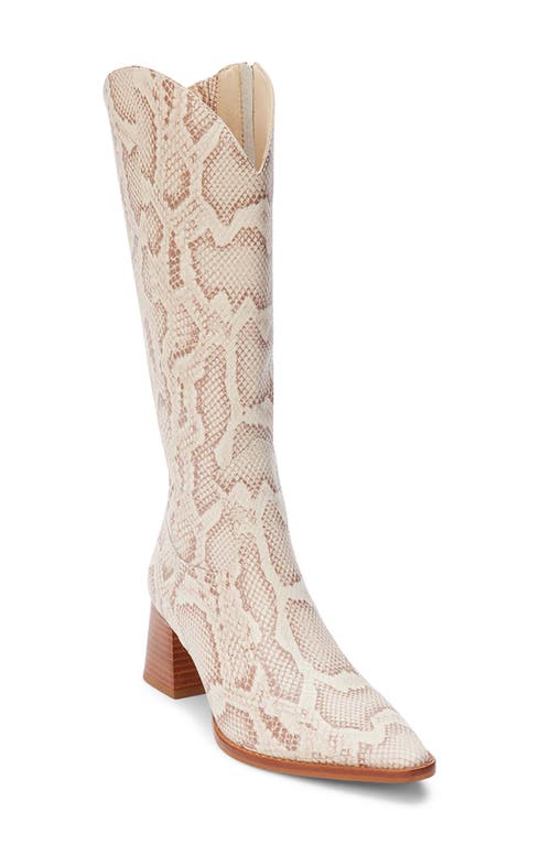 Addison Pointed Toe Western Boot in Beige Multi Snake