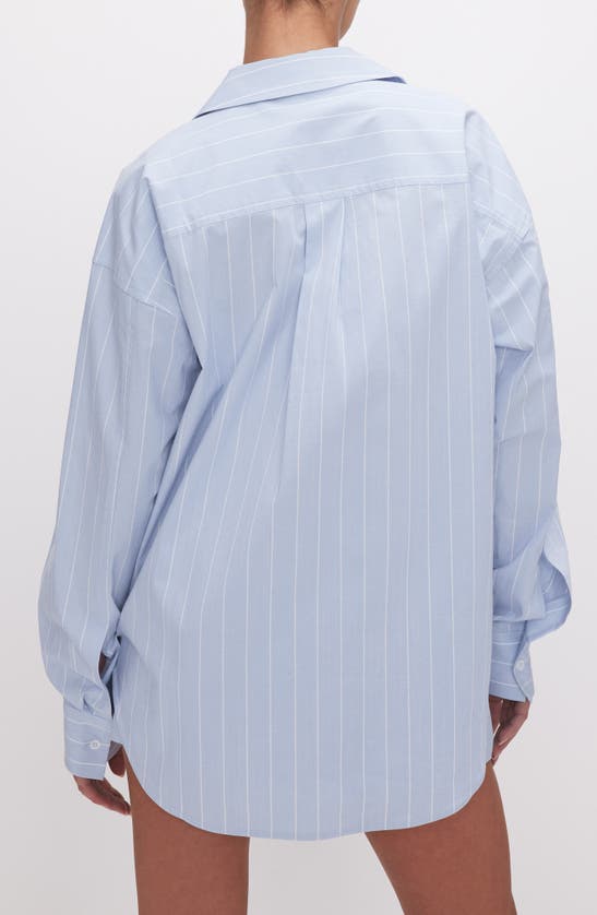 Shop Good American Oversize Stripe Stretch Cotton Poplin Button-up Shirt In Glass Stripe002
