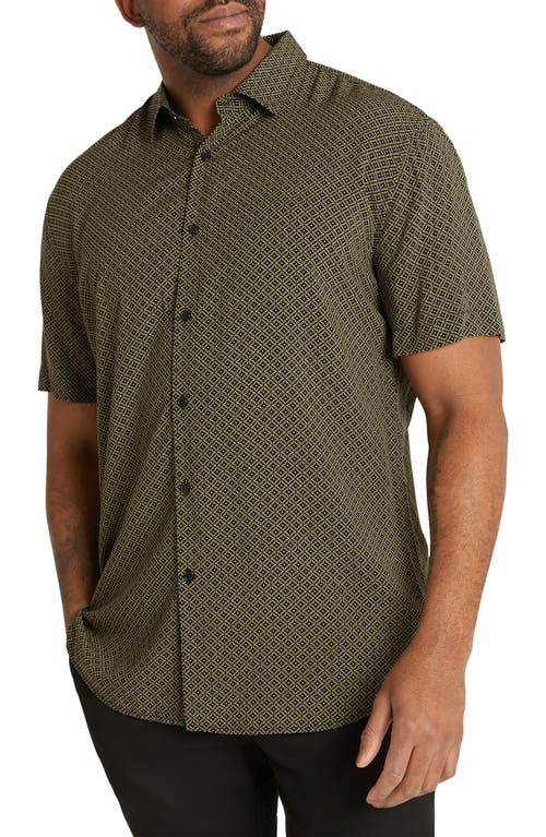 Johnny Bigg Flynn Geo Print Short Sleeve Button-Up Shirt in Green
