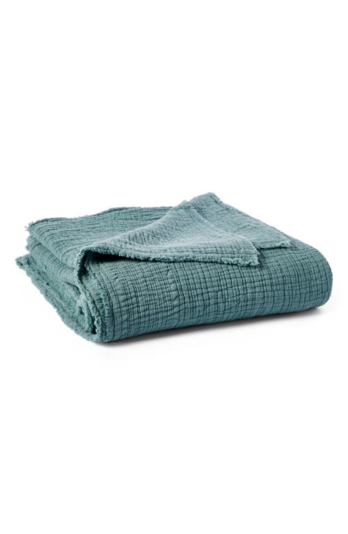 Coyuchi Topanga Organic Cotton Matelasse Throw Blanket in Surf 