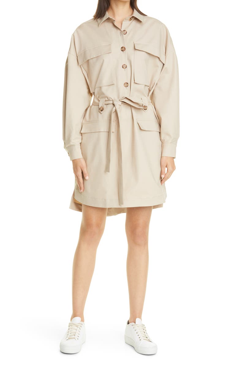 TED BAKER LONDON Long Sleeve Stretch Cotton Trench Minidress, Main, color, NATURAL