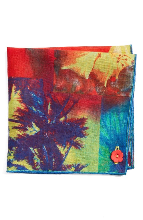 CLIFTON WILSON Tropical Floral Cotton Pocket Square in Red