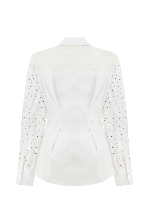 Shop Nocturne Rhinestone Embroidered Button-up Shirt In White