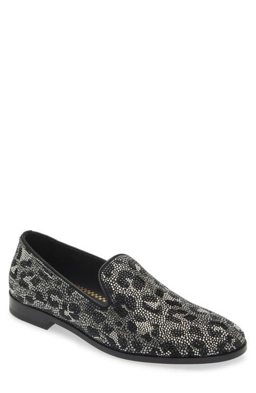 Versace Leopard Spot Crystal Embellished Venetian Loafer In Black-palladium