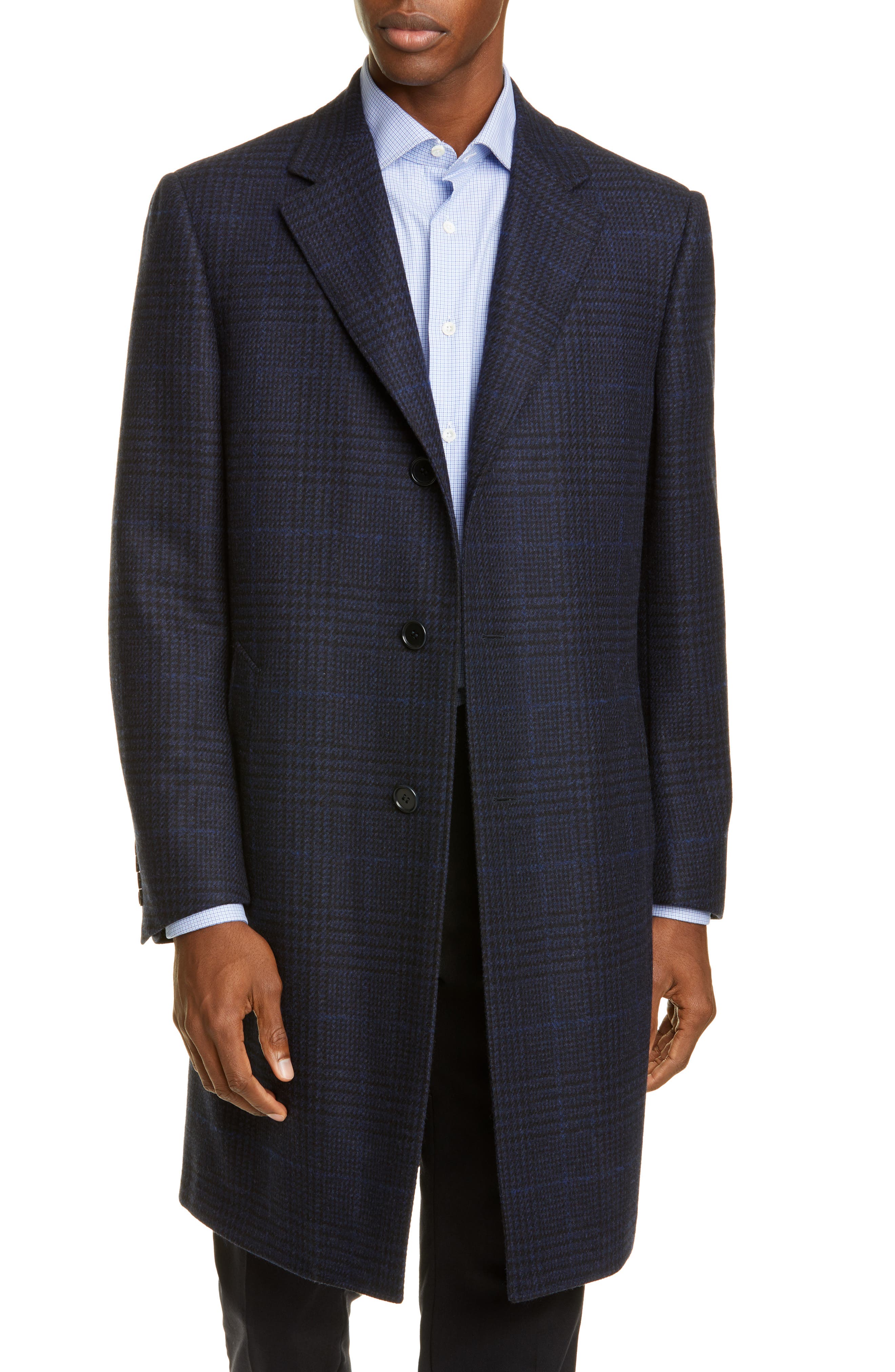 Canali Classic Fit Plaid Wool & Cashmere Top Coat Nordstrom
