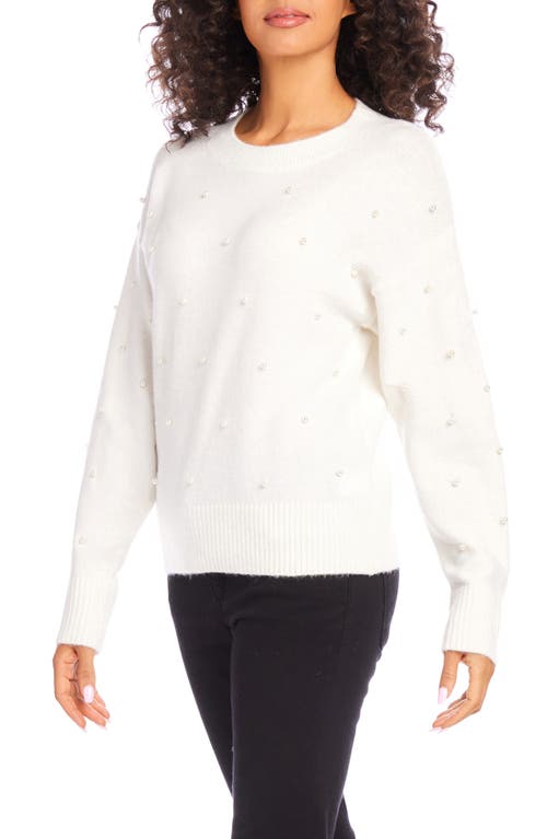 Shop Karen Kane Faux Pearl Embellished Crewneck Sweater In Cream