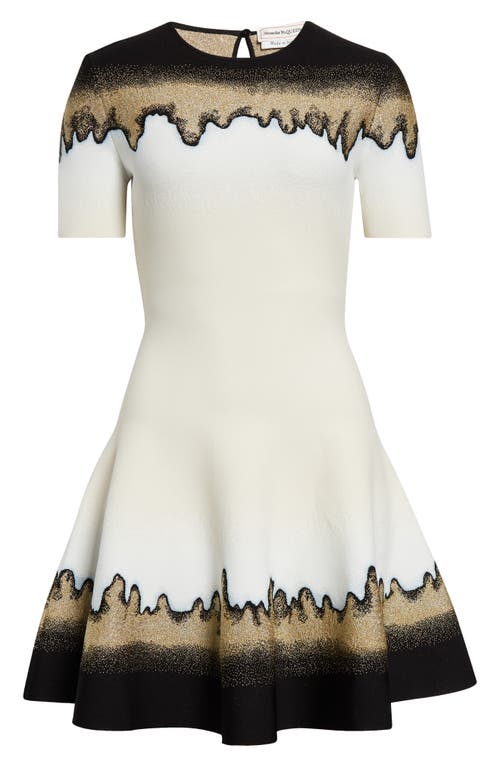 Shop Alexander Mcqueen Abstract Jacquard Fit & Flare Sweater Dress In Ivory/black/gold