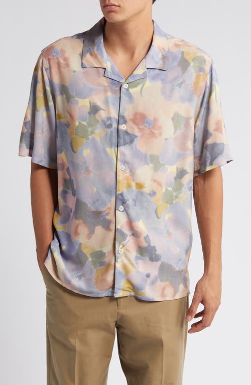 Wax London Didcot Floral Short Sleeve Button-up Shirt In Blue/pink