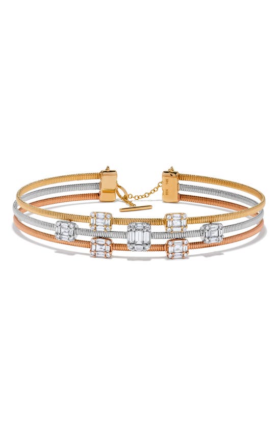 H.j. Namdar Tri-tone Baguette Diamond Cluster Bangle Bracelet In 14k Yellow - White - Rose Gold