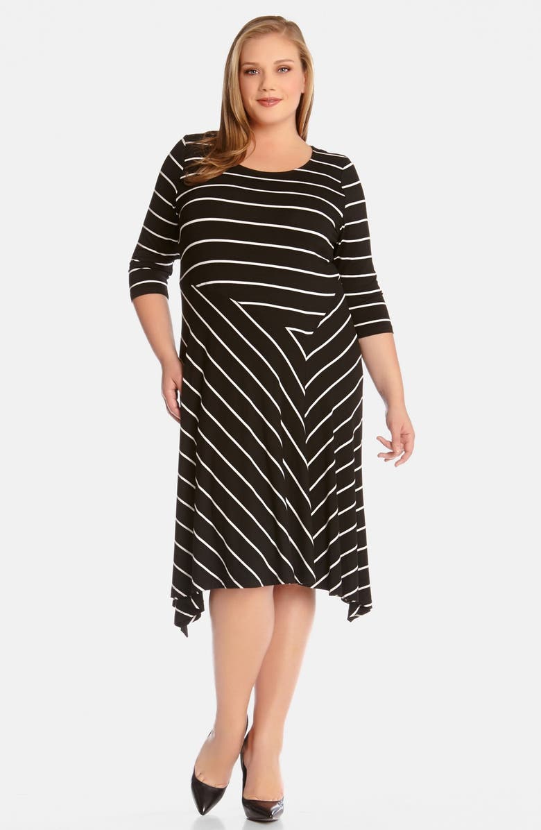 Karen Kane Stripe Asymmetrical Hem Dress (Plus Size) | Nordstrom