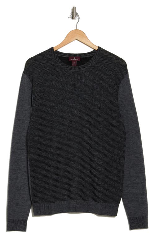 Bruno Magli Merino Wool Diagonal Textured Plaited Sweater In Grey Black
