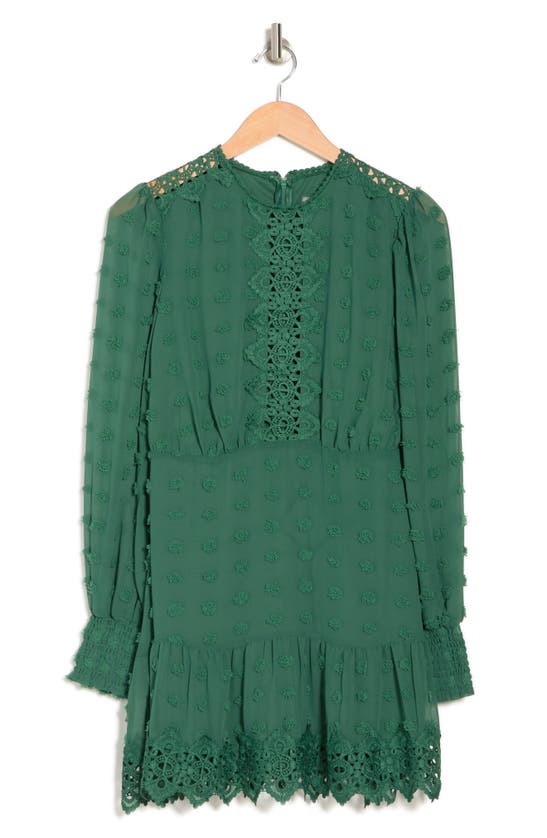Love By Design Rina Dotted Chiffon Lace Trim Dress In Emerald