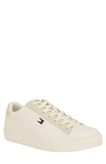Tommy Hilfiger Men's Faux Leather Low Top Sneakers In Ivory