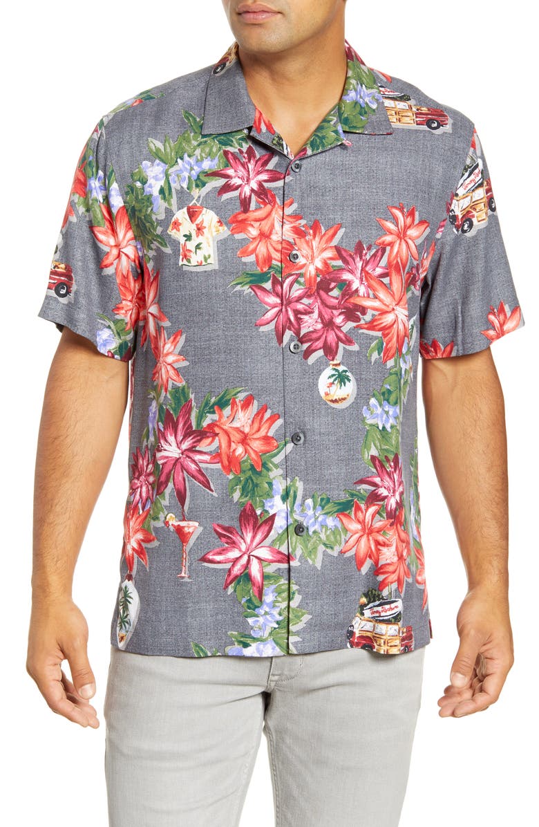 Tommy Bahama Poinsettia Holiday Short Sleeve Silk Button-Up Camp Shirt ...