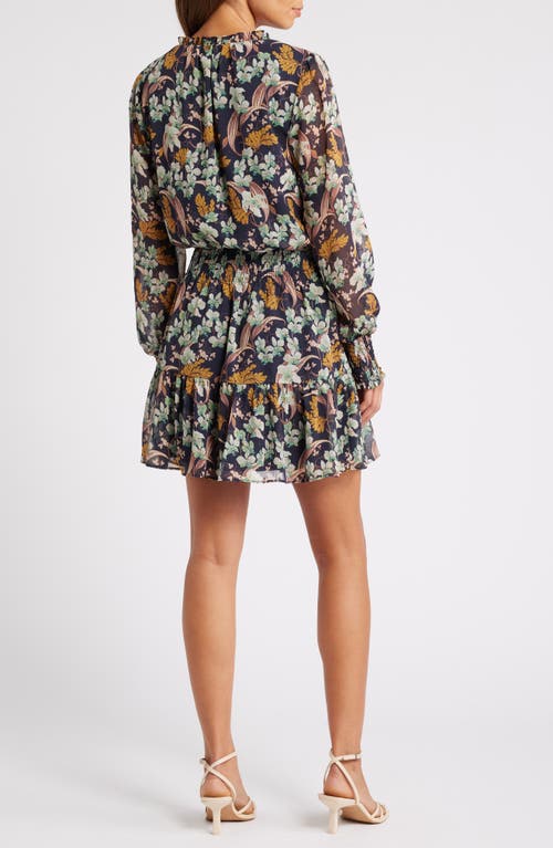 Shop Chelsea28 Floral Print Long Sleeve Chiffon Dress In Navy Multi