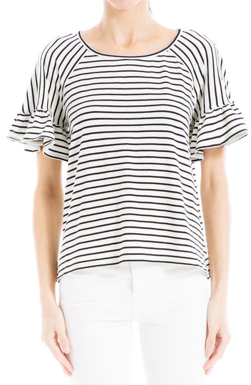 Max Studio Stripe Flutter Sleeve Top In White/black