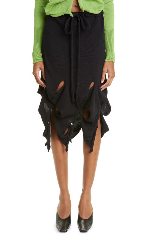 x Krystal Paniagua Waterfall Cutout Convertible Knit Mercerized Cotton Midi Skirt in Black